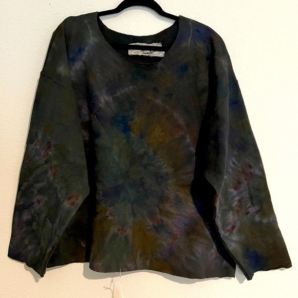 Rough and Tumble Vintage Tops - Rough and Tumble Vintage Slate Blue Tie-Dye Deconstructed Sweatshirt XL NWT